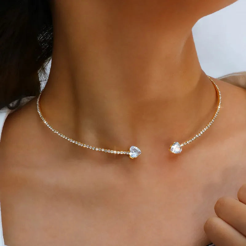 Fashion Rhinestone Heart Collar Choker Necklace for Women - Sweet Fashion Love